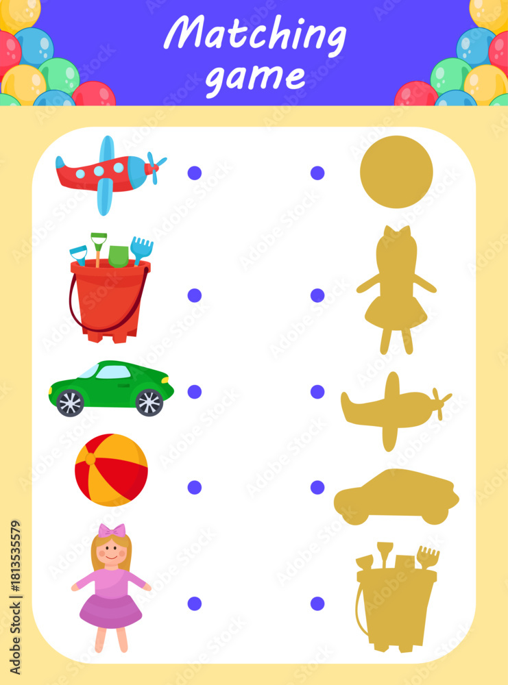 Fototapeta premium Matching game learning preschool kids educational activity vibrant design