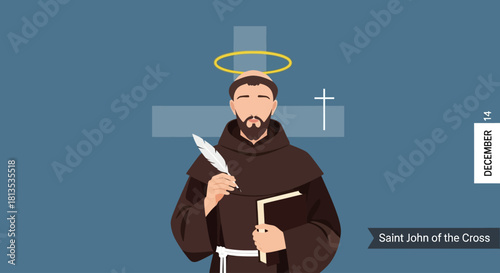 Celebrate Saint John of the Cross with this serene illustration of faith, perfect for December 14th celebrations, religious education, and historical storytelling projects