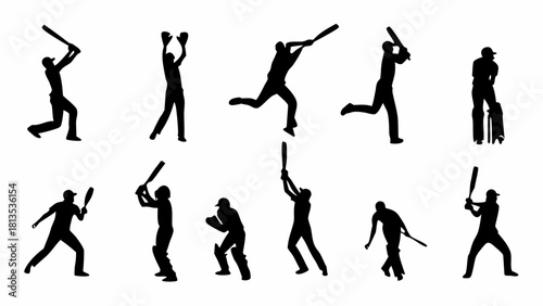 Dynamic cricketers in action, a versatile resource for cricket themed designs, perfect for sports branding, educational materials and promotional campaigns