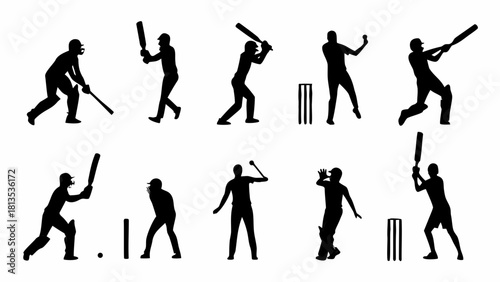 Dynamic cricket players action poses showcase power and skill, perfect for sports marketing, team spirit visuals, or athletic achievement displays