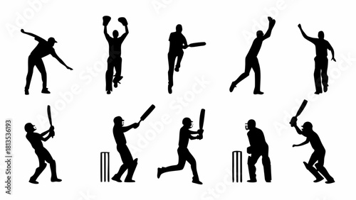 Dynamic cricket players in action, a powerful visual for sports marketing, team spirit, and athletic achievement, perfect for games and tournament promotions