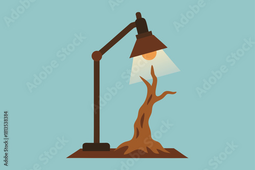 Lamp illuminating abstract plant growth, modern vector concept