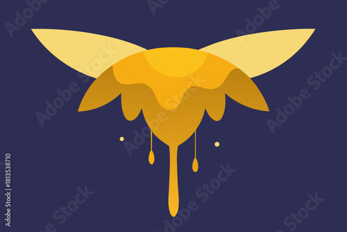 Golden honey dripping from abstract bee symbol artistic design