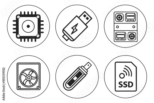 Computer Hardware Icons SD Laptop Processor Chip USB Drive Icons USB drive