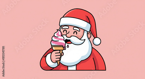 Santa Claus enjoying an ice cream cone with festive cheer, a heartwarming Christmas image
