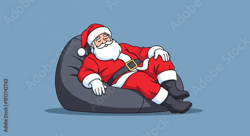 Santa Claus Relaxing Festive Illustration of Santa in a Beanbag Chair