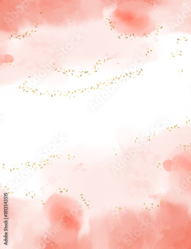 Soft pink watercolor wash with subtle script overlay