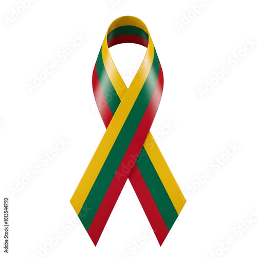 Lithuanian flag color awareness ribbon symbol of national pride isolated on transparent background
