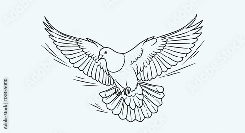 Illustration of a dove in flight with wings spread.