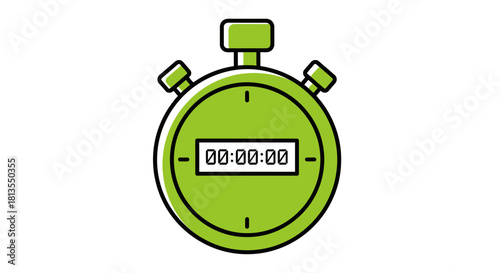 Green stopwatch with digital display showing 00:00:00, isolated on white.