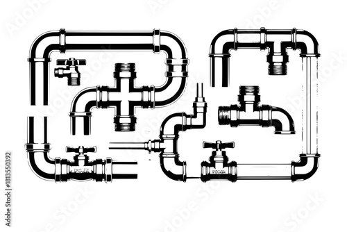 Collection of realistic plumbing pipes from different materials. Detailed illustrations.
