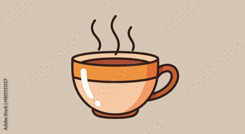 Illustration of a steaming cup of coffee with orange and brown accents.