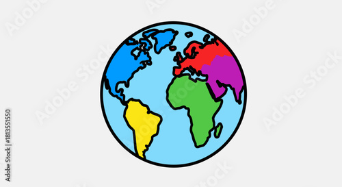 Illustration of the world with continents colored differently.