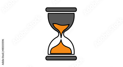 Illustration of an hourglass with orange sand against a white background.