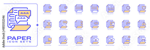 Paper Icon Set Line Icons, Outline Symbols for Document Handling, File Organization, Office Records, Written Information, and Administrative Tasks. Vector Sign Collection.