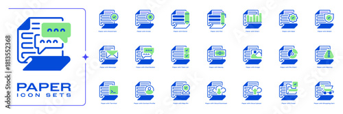 Paper Icon Set Line Icons, Outline Symbols for Document Handling, File Organization, Office Records, Written Information, and Administrative Tasks. Vector Sign Collection.