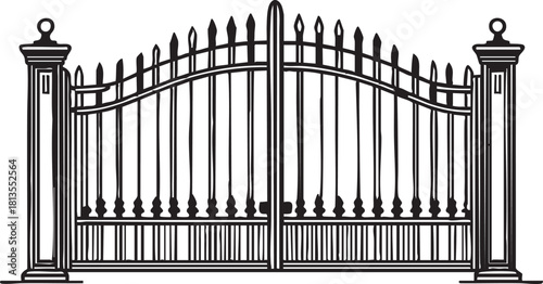 Vector image: ornamental iron gate, black and white illustration eps silhouette