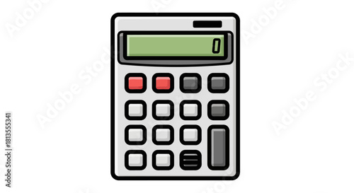 Illustration of a calculator with a green screen displaying the number 0.