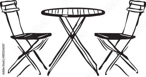 Bistro table and chairs vector illustration - outdoor furniture graphic eps silhouette