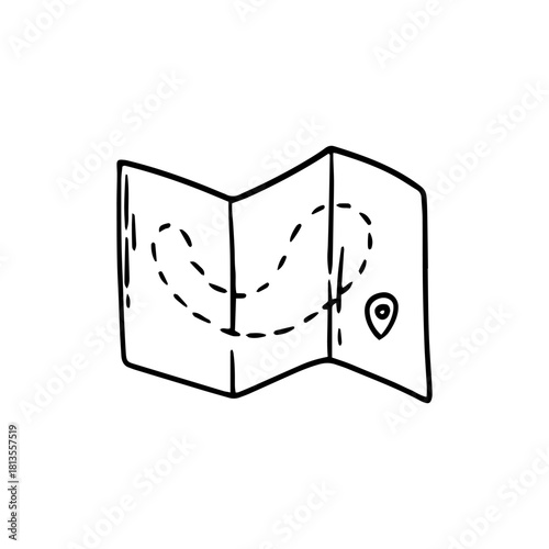 Hand drawn sketch of a map. Vector drawing of a paper map.