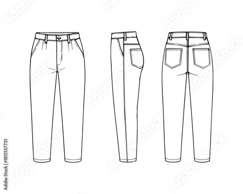 Drawn mom pants. Unisex mom pants template. Vector illustration