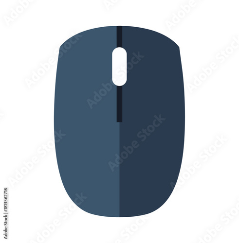 Blue Computer Mouse Flat Design on White Background technology input device
