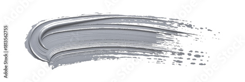  Paint gray brush stroke isolated on white background. Vector realistic illustration of a gray paint tube, glossy acrylic paint brush stroke for Your art design. 