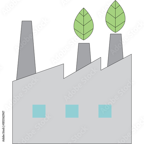 Modern Factory Building With Leaf Shaped Smoke Stacks Representing Eco Friendly Industry And Green Energy Production On A Transparent Background