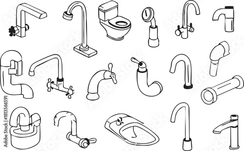 Bathroom fixtures vector: faucets, toilets, and plumbing clip art eps silhouette