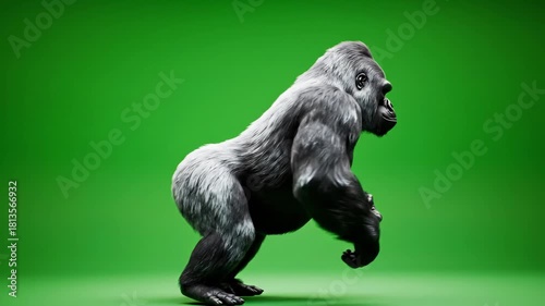 Powerful Gorilla Stance on Green Screen - Majestic Wildlife.