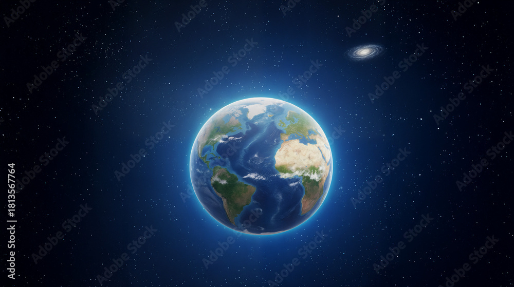 Fototapeta premium Vibrant Earth planet space background starry sky distant galaxy global view universe sphere cosmic travel technology concept