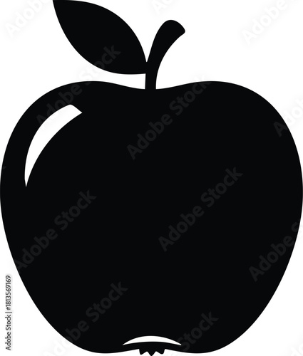 Black silhouette icon of a fresh apple with a stem and leaf, perfect for simple graphic design needs