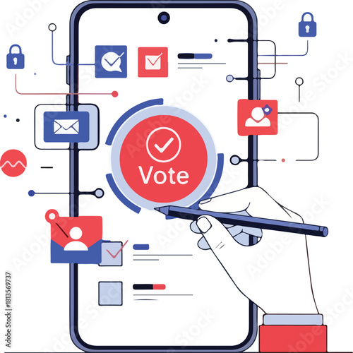 Online Voting System on Smartphone with Hand Holding Stylus.