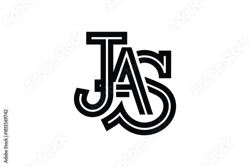 A stylized black and white logo featuring the letters j a and s intertwined