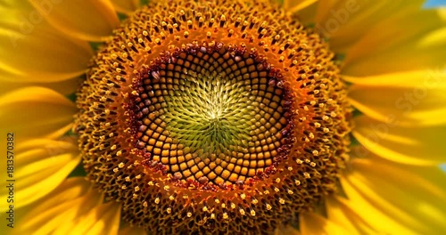 Close Up Of Sunflower Head On Field During Sunny Day Detailed And Vibrant In Full Bloom Yellow Petals Fibonacci Sequence Generative Fill And Helianthus Annuus