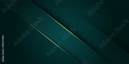 Abstract dark green gradient background with overlap line and gold frame. Abstract simple background for banner, brochure, presentation design, and business card. Eps10 vector