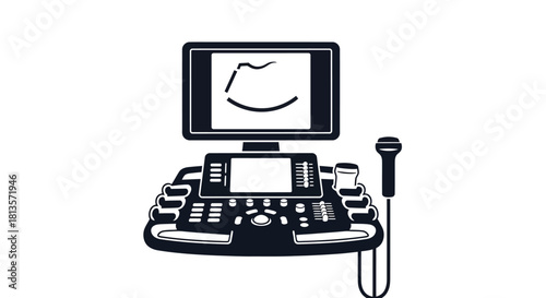 Ultrasound machine vector illustration medical diagnostic equipment for scanning isolated on white background