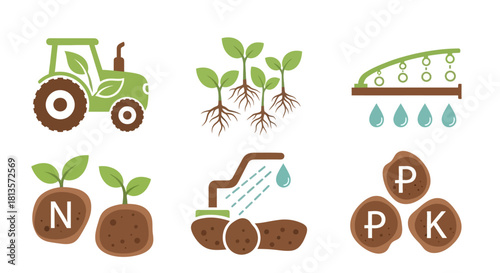 Set of agriculture and farming icons flat vector design elements for sustainable agriculture isolated on white background