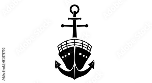 Stylized ship and anchor logo design combining maritime transport vessel and traditional naval symbol, representing travel, ocean, sea, journey, and nautical themes on a clean background.