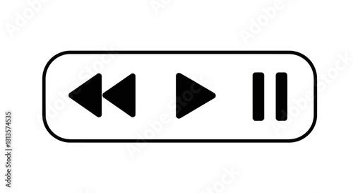 Rewind play pause button icon, simple media player control symbol in rounded rectangle, isolated vector graphic design element for audio video interface user experience