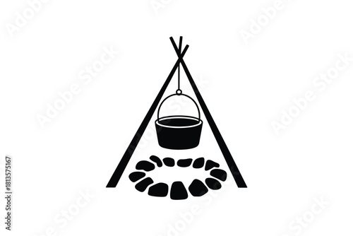 Campfire cooking pot hanging over fire pit