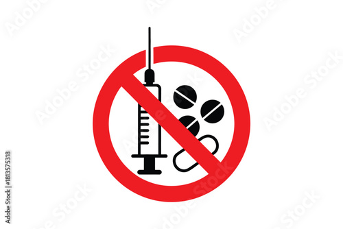 No drugs symbol with syringe and pills