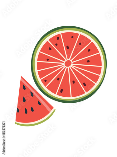 bright red watermelon slices flat fruity illustration set
