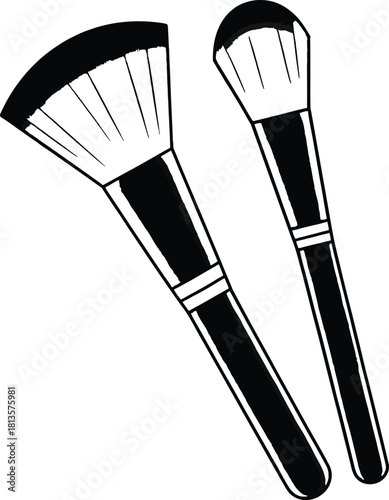 Two Makeup Brushes Black Outline Icon cosmetic beauty