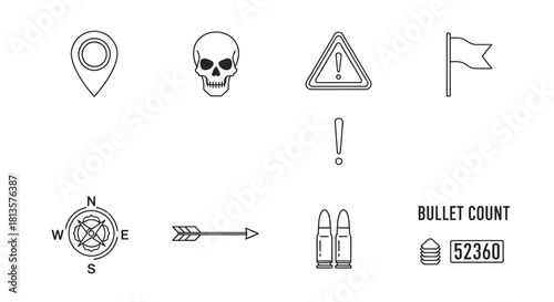 vector illustration of a set of icons of the symbols