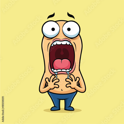 Cartoon character screaming in fear with wide eyes and drooling mouth.