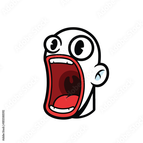 Cartoon head with wide open mouth screaming in surprise or shock.