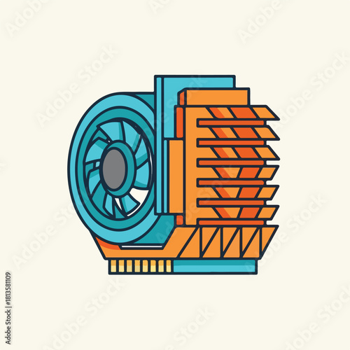 Computer cooling fan and heatsink for electronic components.