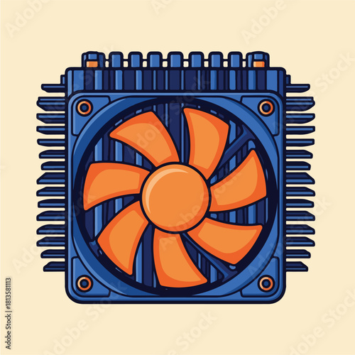 Computer CPU Cooler Fan Heatsink Component Illustration.