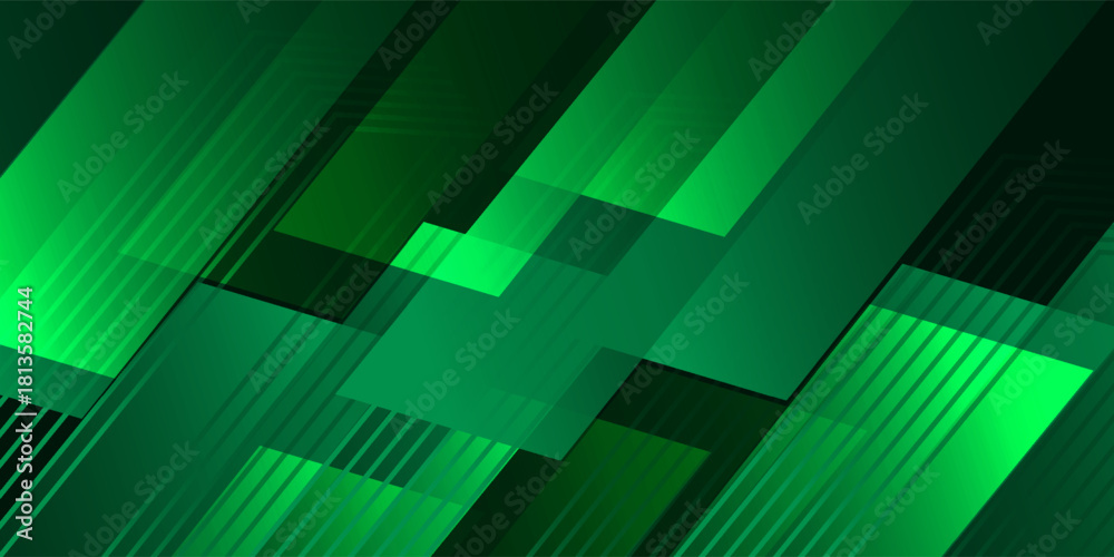 Obraz premium Green lines techno abstract background overlap layer on dark space with diagonal shape effect decoration. Modern graphic design element stripes style concept for web banner, card, or brochure cover